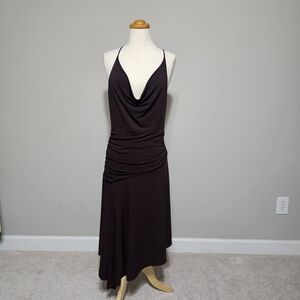 Vintage Sushi Flower Brown Cowl Neck Dress L NWT